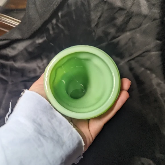 Vintage Jadeite glass jewelry holder hand